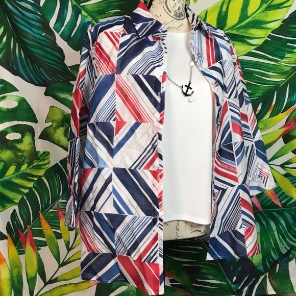 Nwd $68 Alfred Dunner Women's 12 Nautical Patriotic Layered Necklace Blouse Top - Picture 1 of 8